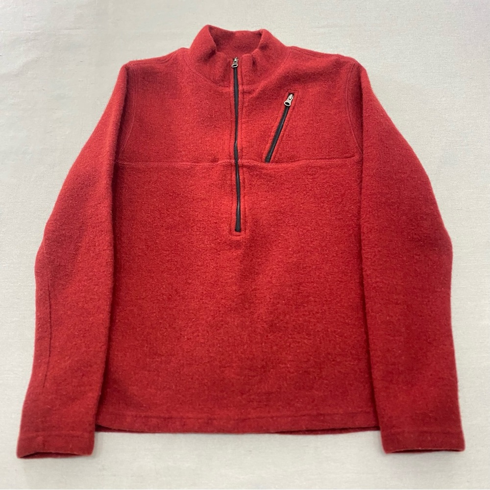 IBEX Sz S 100 % Merino Wool 1/2 Zip Pullover Shirt Sweater Red Womens VTG Logo